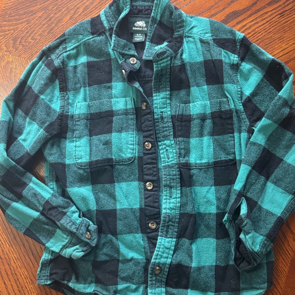 Roots Kids Green and Black Checkered Shirt